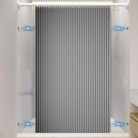 Rideau de che magnétique pliable et étanche 180 x 200 cm avec crochets métalliques, en lin anti-moisissure, sans perforation, gris