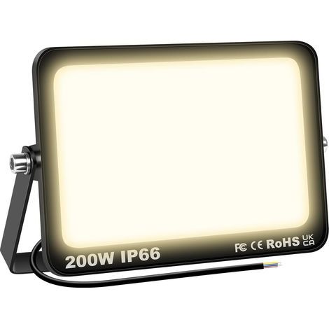 Faro LED da esterno da 200 W, 20000 lumen, luce bianca calda 3000 K, faretto LED da esterno, impermeabile IP66, luce di sicurezza per esterni per patio, giardino, garage, terrazza, fabbrica, ingresso (1/5)