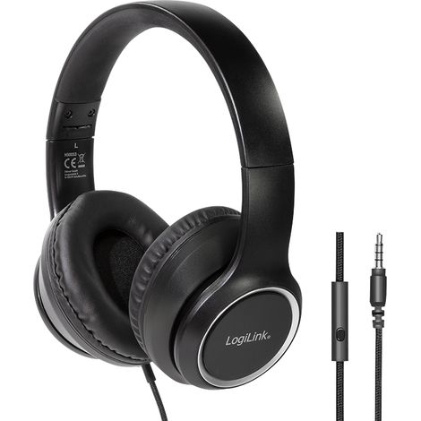 Cuffie stereo cablate con microfono LogiLink, nere, jack da 3,5 mm, pieghevoli (1/5)