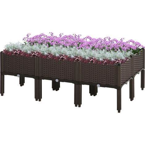 Set of 6 26L Garden Raised Bed Elevated Patio Flower Plant Planter Box PP Vegetables Planting Container- Brown (1/5)