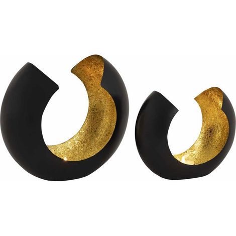 Lot de 2 Photophores Bougeoirs en Métal Forme Oméga Noir Mat et Doré pour Bougies Chauffe-Plat - PANGIVO (1/5)