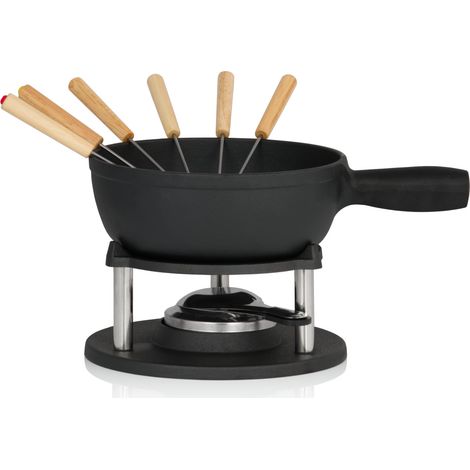 BBQ-Toro Set per fonduta in ghisa da 9 pezzi per 6 persone, 2 litri, set per fondue con bruciatore e forchette