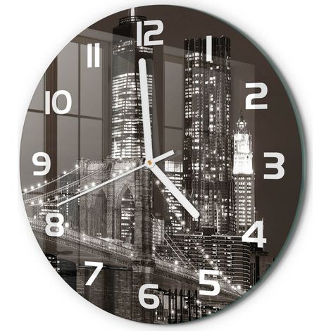 Horloge Murale Ronde Verre Silencieuse Moderne Décoration Salon Cuisine Manhattan, New York fi 30 cm (1/5)