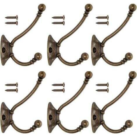 6 PCS Patère Porte Manteau Murale Vint Crochet Métal De Porte Chapeau Crochet Rétro pour Porte-Manteau Salle de Bain Cuisine Fonte De Fer Laiton Bronze Design (Contient des Vis) (1/5)