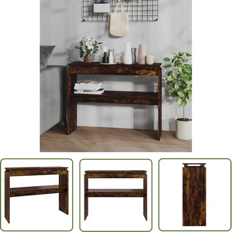 The Living Store Table console Chêne fumé 102x30x80 cm Bois d'ingénierie - Table Basse - Meuble Rangement - Table D'appoint - Design Minimaliste - Table Console (1/5)