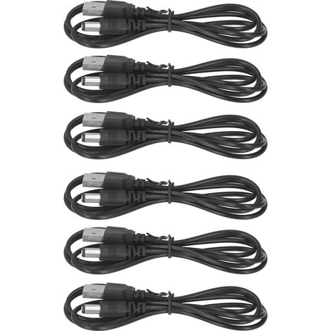 Câble d'alimentation USB 2.0 mâle vers fiche cylindrique 5,5x2,1mm, 6 pièces, connecteur DC 5V, noir, chargeur adaptateur (1/5)