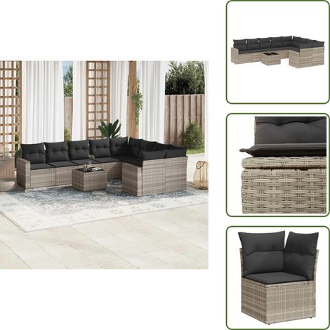 Cojines para sofás - vidaXL Set sofás jardín 10 pzas con cojines ratán sintético gris claro - Asientos de jardín