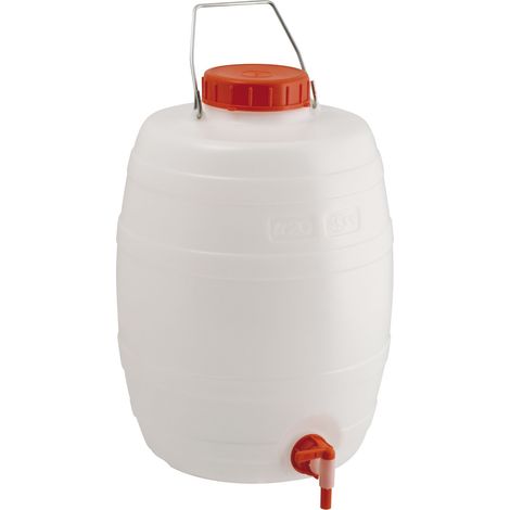 Fustino botticella in plastica 20 litri per alimenti con rubinetto e manico in acciaio per trasporto liquidi - Bianco neutro - Mobil Plastic
