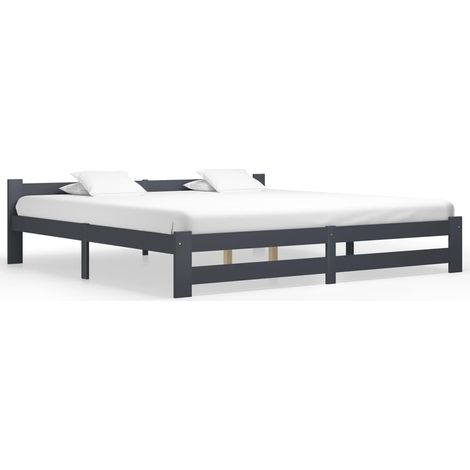 Lit Gris foncé Bois de pin massif 200x200 2 (1/4)