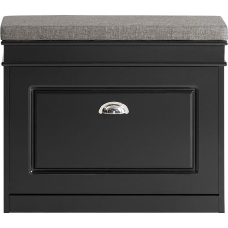 Sobuy – Meuble à chaussures banc d'entrée 61x24x51cm – Rangement à abattant noir – Capacité 150kg – FSR82KSCH