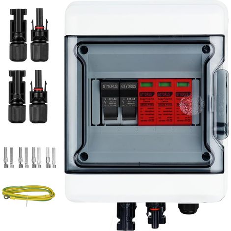 Boîtier de Raccordement Solaire Photovoltaïque, IP65 Protection Contre Les Surtensions PV Solaire Parafoudre DC 1000V 32A Boîte à Fusibles,1 String 6 Modules(1 In 1 Out) (1/5)