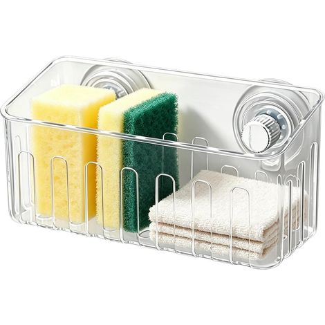 Porte-éponge gain de place pour évier de cuisine avec ventouses Support mural pour éponge, brosse et grattoir de salle de bain/douche