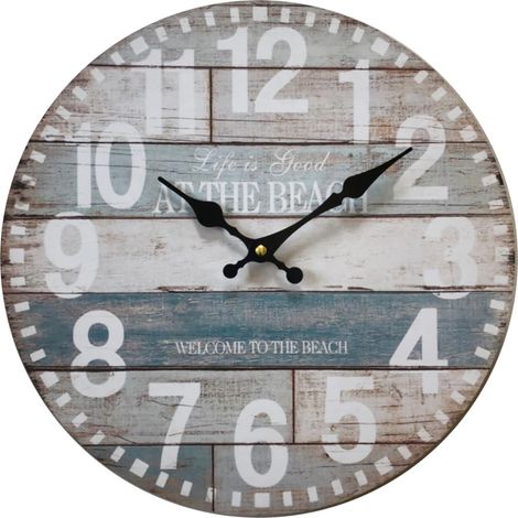 Mobili Rebecca – Horloge murale vintage shabby 33,8 cm – Bois MDF – Chiffres romains – Décoration intérieure élégante (1/5)