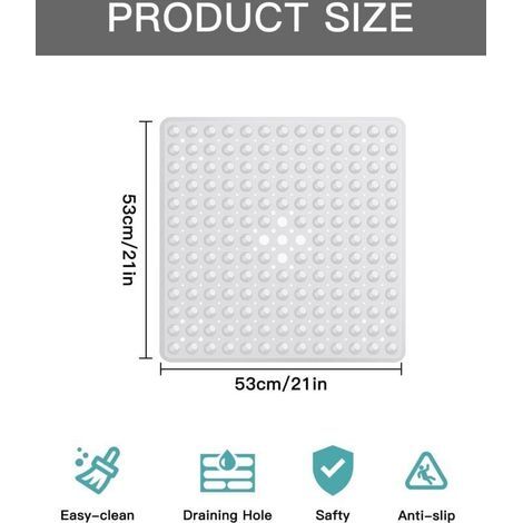 Tapis de douche antidérapant 53x53cm tapis de douche carrés sans BPA - tapis antidérapant pour la douche avec trous de drainage pour la résistance au (1/4)