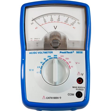 PeakTech Voltmetro analogico Cat III 600 V max. 500 V AC/DC 0, 1 V/2,5 V/10 V/ 50 V/ 250 V/ 500 V DC e 10 V/50 V/ 250 V/ 500 V AC strumento analogico, 1 pezzo, P 3202 (1/3)