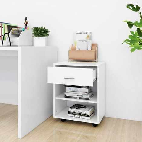 Meuble de Rangement sur Roulettes 46x36x59 cm, Armoire de Stockage en Bois d'Ingénierie Blanche, Étagère Mobile pour Cuisine, Salle de Bain et Bureau (1/5)