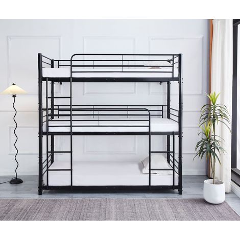 Pack Lit superposé en métal noir 3 couchages 90x190 avec matelas TRIPLE (1/5)