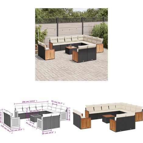 13-tlg. Garten-Sofagarnitur mit Kissen Schwarz Poly Rattan - Gartenmöbel Set - PE-Rattan Möbel - Outdoor Lounge - Esstisch - Sofasatz - Home & Living (1/3)
