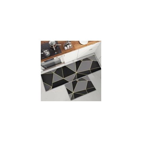 (B)Tapis de Cuisine antidérapant et Lavable 2 pièces, Marbre Doré Antiderapant Tapis de Cuisine Devant evier pour Cuisine, buanderie, Salon