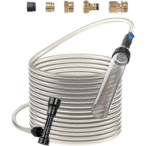 Aspirateur de gravier pour aquarium avec tuyau en PVC de 9 m et adaptateurs en laiton pour les changements d'eau des aquariums (1/5)