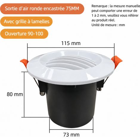 Bouche d'aération VMC ronde persiennes droites 75 mm fixation ressorts N°62 62 75mm 11,7 × 6,5 × 11,7 cm 90 g – Livraison gratuite
