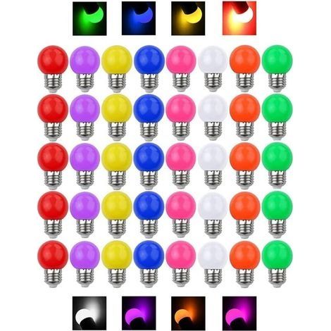 Ampoule LED Couleur E27 3W équivalente 30W 240LM E27 Grosse culot à vis Ampoule Guirlande Couleur LED Ampoules Multicolore pour Maison Bar Fête Décoration d'ambiance - Lot de 40 [Class (1/4)