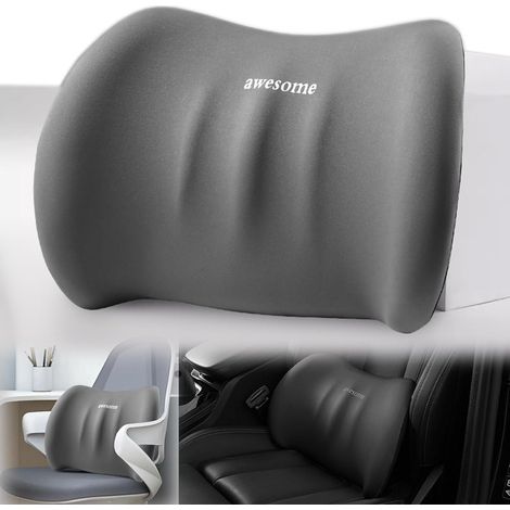 Car Lumbar Cushion, Office Chair Cushion, Lumbar Support Cushion, Memory Foam Car Back Cushion, Car Cushion, for Office Chair Car Chair (Grey) (1/5)