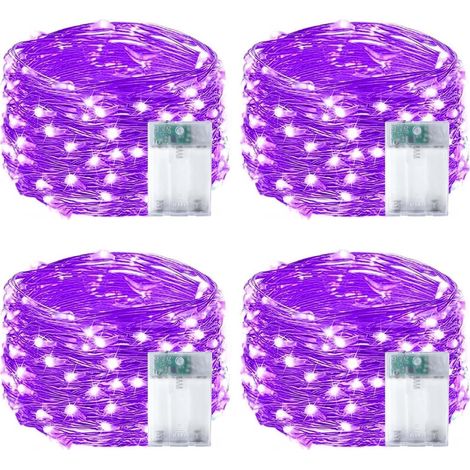 Lot de 4 Guirlandes Lumineuses LED Violettes à Piles avec Minuteur 50 LED 5m (1/5)