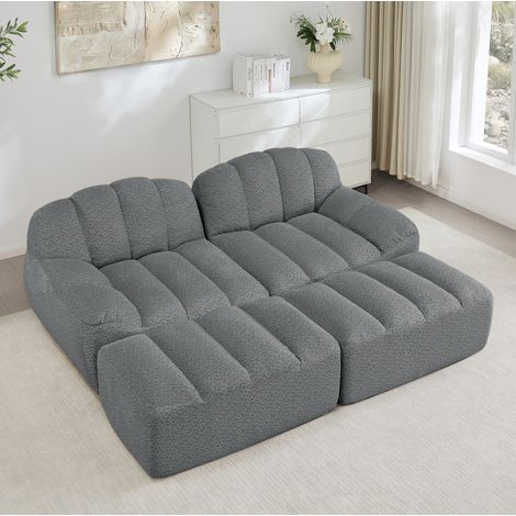 Divano modulare 2 posti con 2 pouf, senza montaggio, grigio DESVIAE (1/5)
