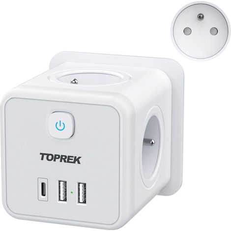 7 en 1 Multiprise Murale Prise Cube 4 Prises AC Française, Max 4000W USB-C(20W PD3.0) (1/5)