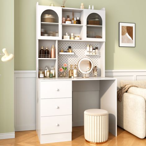 Bureau multifonction avec armoire, étagère et panneau intégré, 180 cm, 100x55 cm, MDF blanc (1/5)