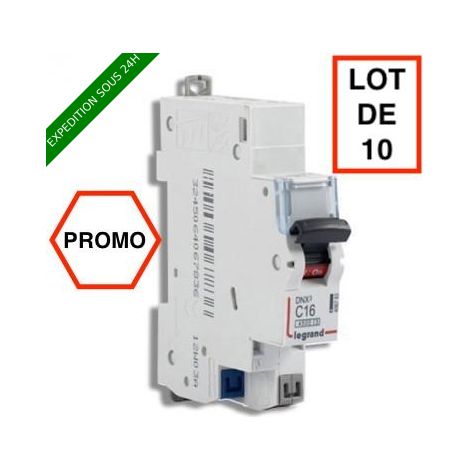 Legrand – Lot de 10 disjoncteurs unipolaires 16A – Courbe C – Connexion auto – Protection contre courts-circuits – Rail DIN