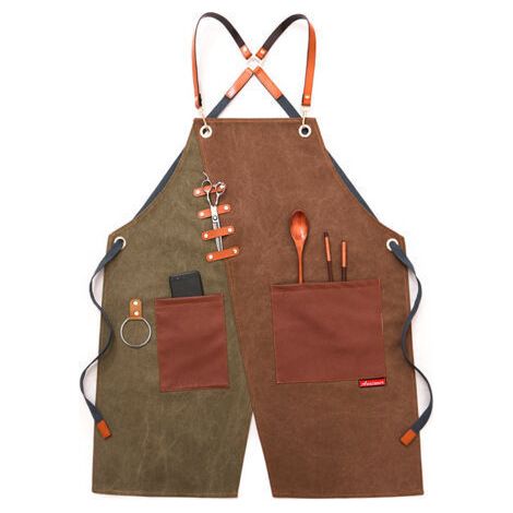 BUNTHAUS Tabliers de chef pour hommes et femmes avec grandes poches, taille unique, tablier de travail robuste en toile de coton à dos croisé (1/4)