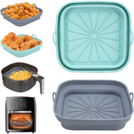 Moule Silicone Air Fryer Accessoire, 2 Pièces Panier Moule pour Friteuse à Air Chaud Réutilisable Airfryer Pot Plat Carré Pliable Do (1/4)