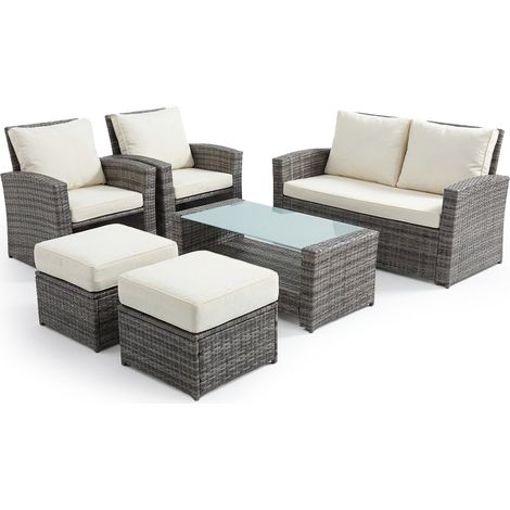 Sofa + 2 Sillones + 2 pufs + Mesa de Centro en Ratan PE. Muebles de Jardin y Terraza, Ratan Gris
