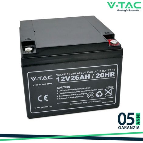 V-TAC Batteria al Piombo 12V 26Ah M5 per Allarmi, Videosorveglianza, UPS 175165127mm