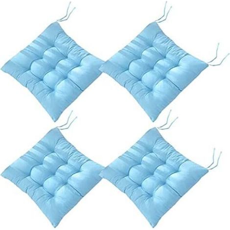 Lot de 4 coussins de chaise moelleux, avec rubans, pour salle à manger, jardin, terrasse ou cuisine (40 x 40 cm)