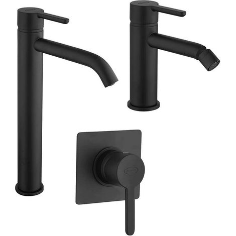 Set miscelatori lavabo alto bidet e incasso doccia nero opaco Jacuzzi rubinetteria Sunset (1/5)
