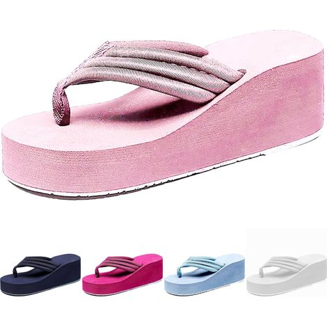 Sandales de plage compensées pour femme - Tongs d'été - Tongs à plateforme - Sandales à talon compensé - Antidérapantes - Sandales d'été à talons hauts pour femme