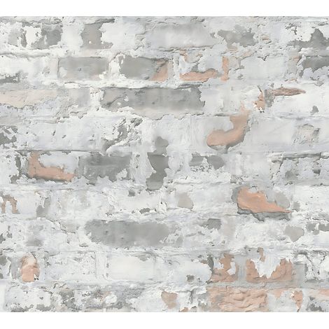 Carta da parati a pietre e mattonelle Profhome 369292 Carta da parati TNT liscia con il used look opaca grigio bianco 5,33 m2