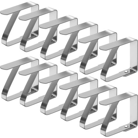 Lot de 12 pinces à nappe grand format (8 x 7 cm), en acier inoxydable, pour l'intérieur et l'extérieur. (1/5)