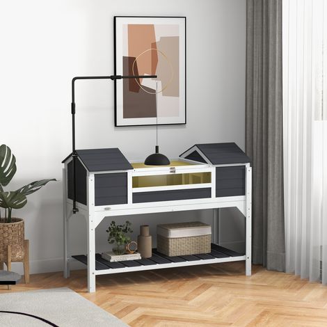 Maison tortue terrestre extérieure enclos tortue 2 niches support de lampe réglable bois massif 122 x 56.5 x 93 cm gris