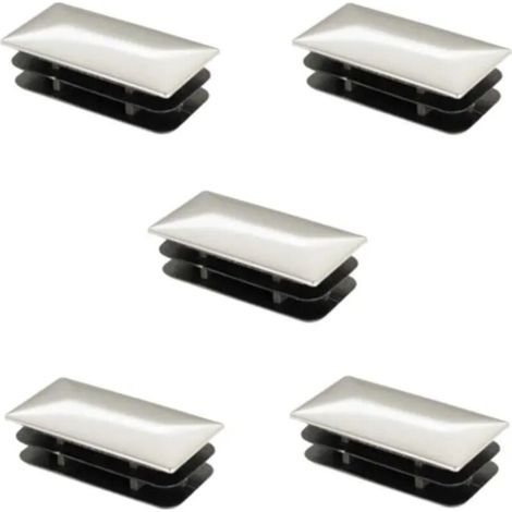 – Lot de 5 bouchons de tube rectangulaire 30x15mm – Embout rentrant chromé argent – Pour tubes avec épaisseur de paroi adaptée (1/2)