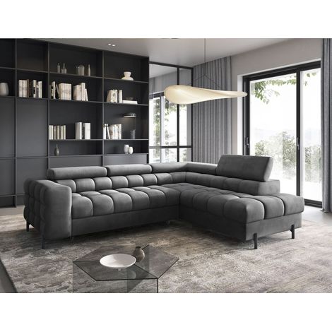 Ecksofa mit Schlaffunktion Sofa AMARA Stoff Paros Dunkelgrau Ottomane Rechts (1/5)
