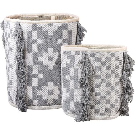 Beliani Baskets Grey Cotton Round of Storage Boxes Laundry (pack of 2) Fabric, Handmade, Does Not Require Assembly, 45 x 45 x 45 cm, 100% Cotton KALAI (1/5)