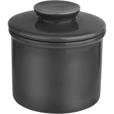 Beurrier français, en céramique, refroidi à l'eau, pour un beurre frais et tartinable (noir)