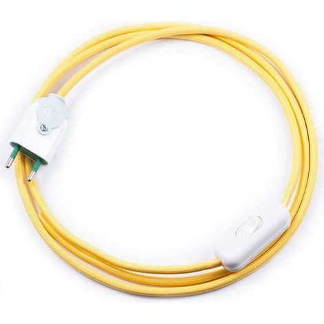 Cable textil con interruptor y enchufe, 2x0,75mm, 2m, amarillo