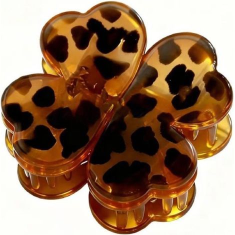 Creative New Four-leaf Magnetic Hair Clip - Leopard Print Brown -