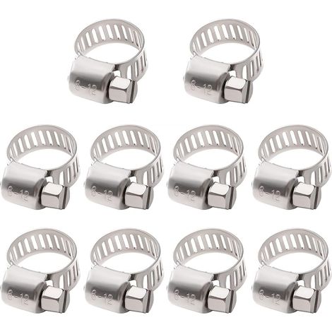 10 Pièces 6-12 mm Collier de Serrage, Colliers de Serrage en Acier Inoxydable 304, Tuyau Clips Réglable, pour Tuyaux D'eau, Plomberie (1/5)