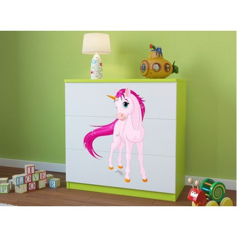 Commode enfant verte Licorne 80cm